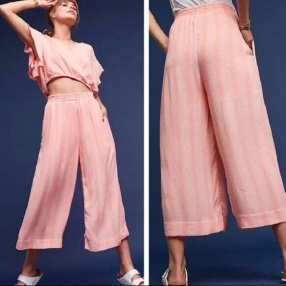 Anthropologie Maeve Pink Dotted Textured Nell Wide Leg Sheer Pants Boho Coastal - Picture 1 of 11